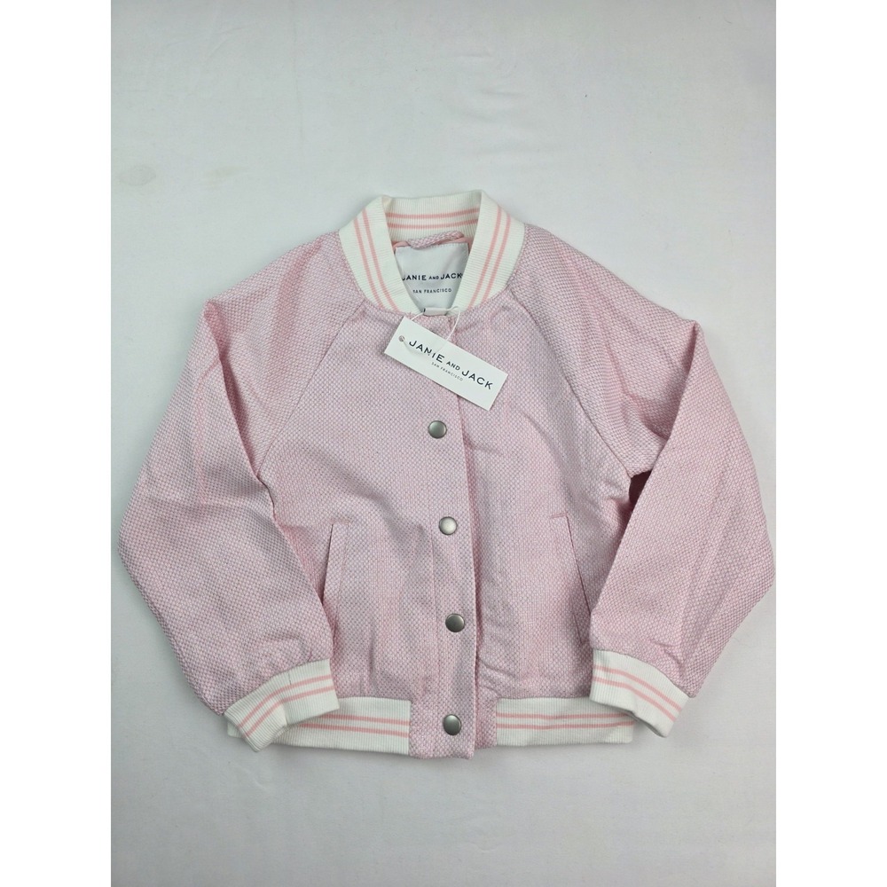 Janie & Jack Kids sz 4 pink white snap jacket‎ athletic silver